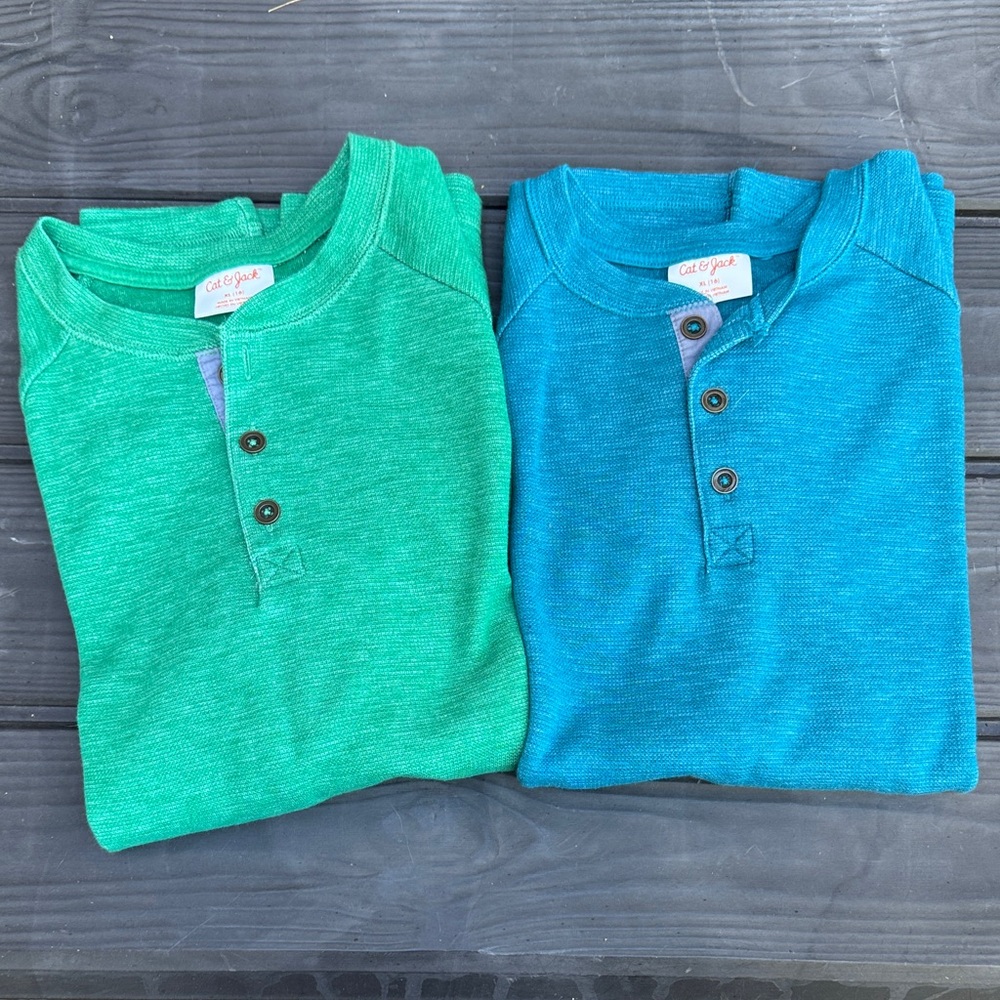 Cat & Jack Hade Green and Teal Henley Shirts
